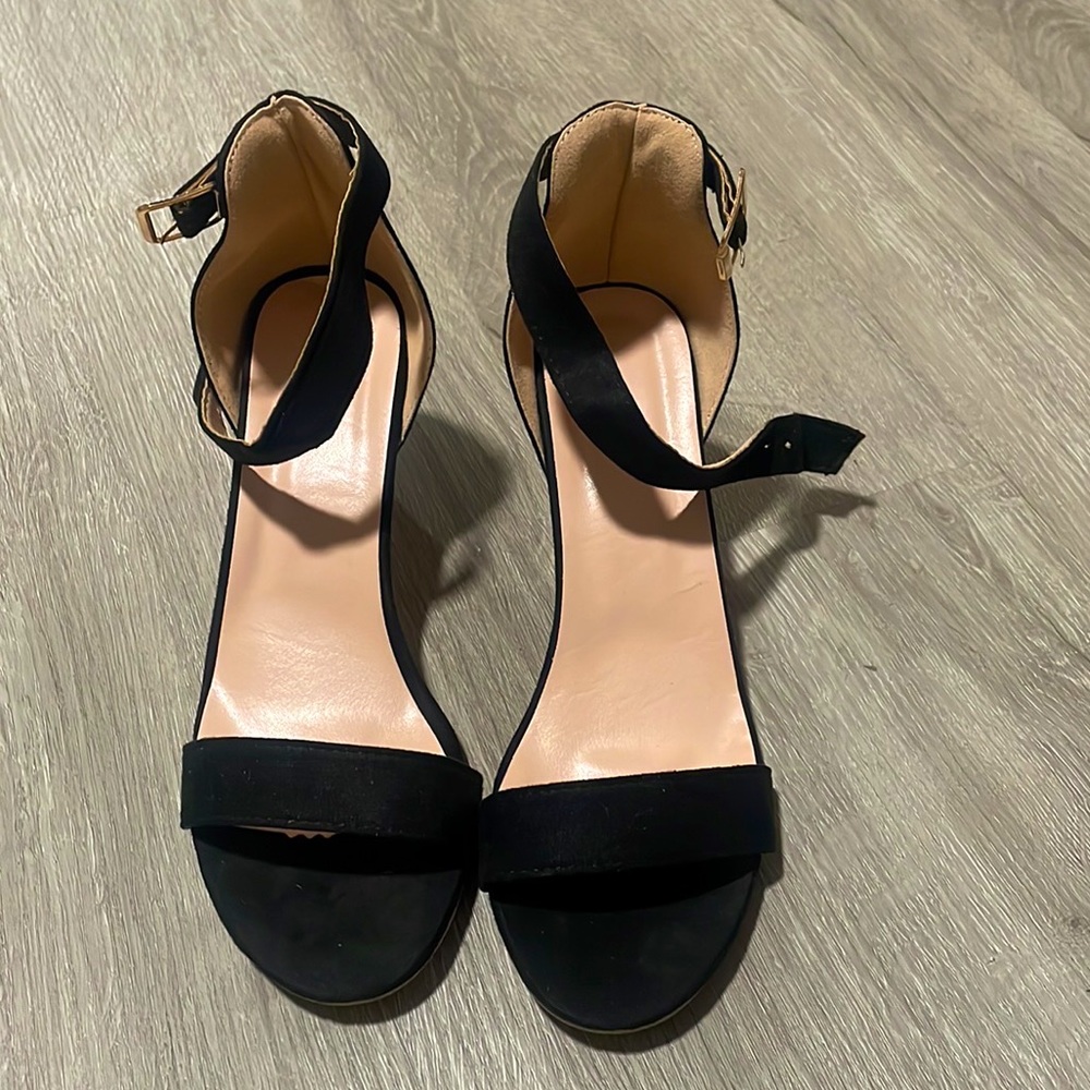 Black High Heel Sandals - Open Toe Buckle Strap Heels